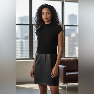 Alfani Little Black Dress SZ 4P Women‎ Faux Leather button Business Event Work